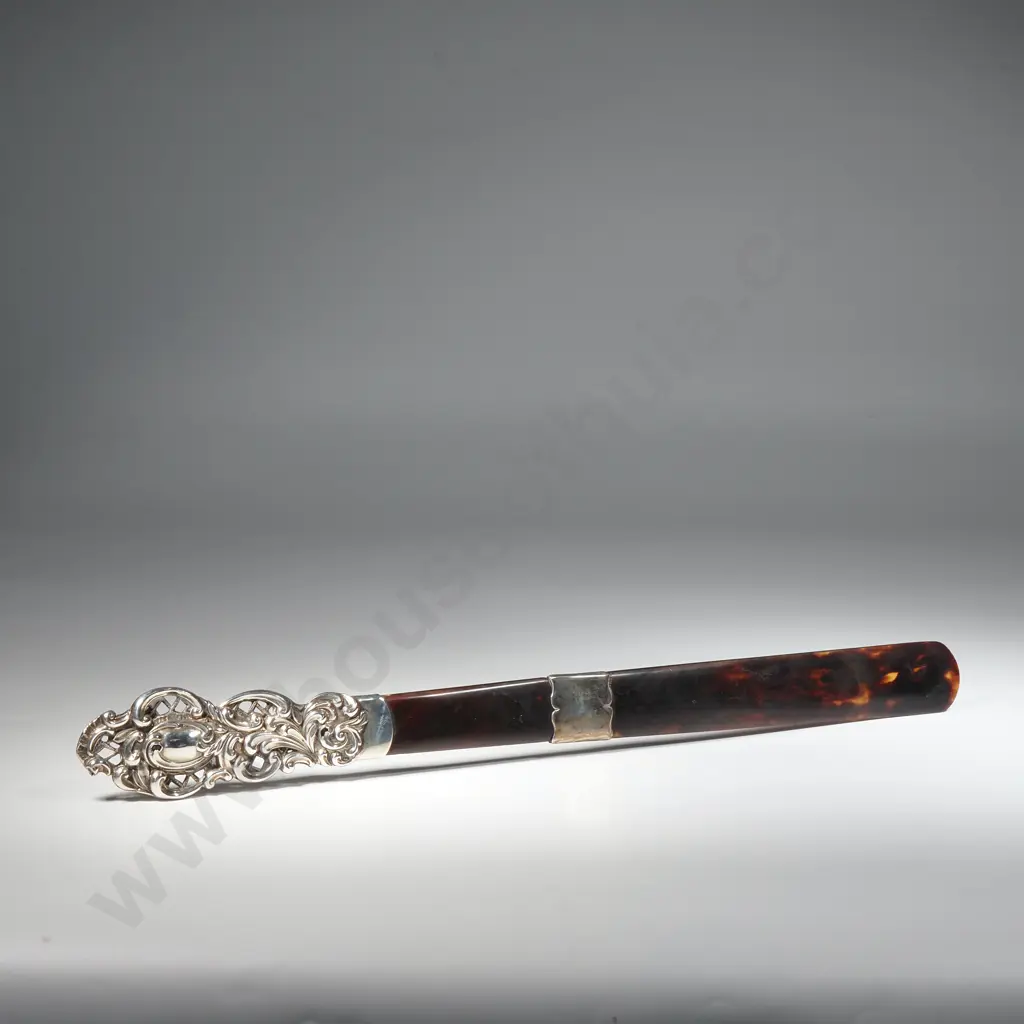 Sterling Silver & Tortoiseshell Letter Opener w Ornate Handle. Image 1++