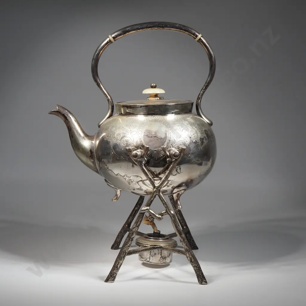 Silver Plate Spirit Tea Kettle. Image 1++
