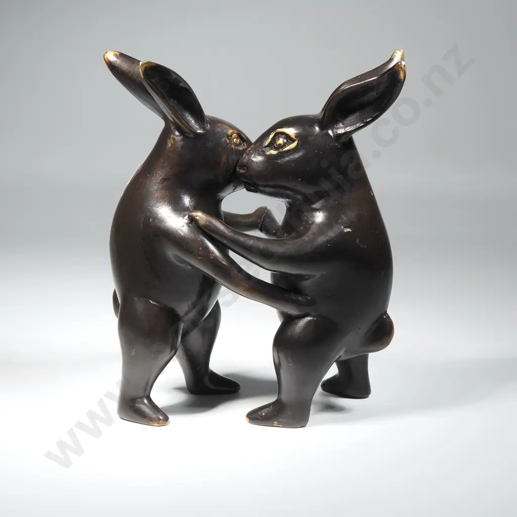 Pair of Bronze Dancing Rabbits with Polished Gold Highlights Image 1++