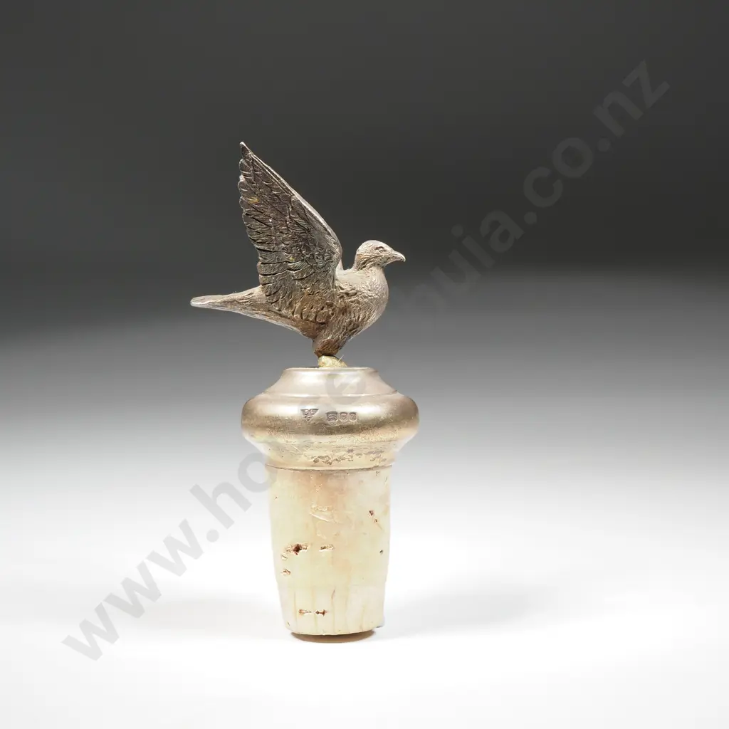 Magnificent Sterling Silver Bird Atop Cork Wine Stopper Image 1++