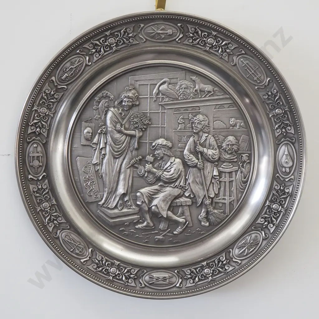 Eight SKS Tradionelles Handwerk Der Schneider Pewter Plates - Crafts In High Relief with Certificates & Pewter Mug Image 1++