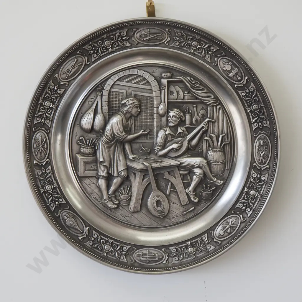 Eight SKS Tradionelles Handwerk Der Schneider Pewter Plates - Crafts In High Relief with Certificates & Pewter Mug Image 1++