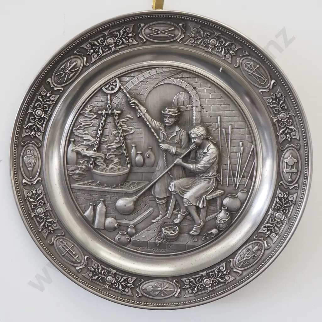 Eight SKS Tradionelles Handwerk Der Schneider Pewter Plates - Crafts In High Relief with Certificates & Pewter Mug Image 1++