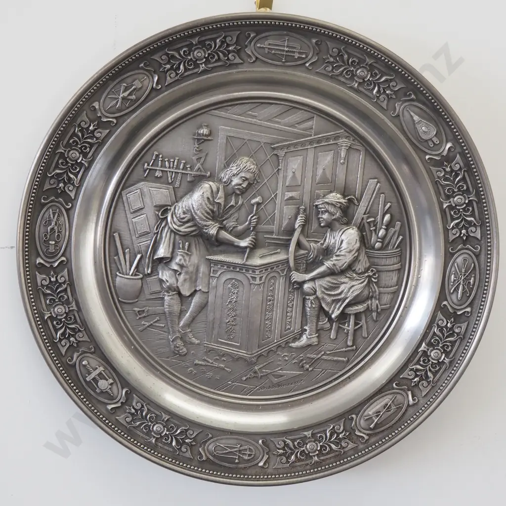 Eight SKS Tradionelles Handwerk Der Schneider Pewter Plates - Crafts In High Relief with Certificates & Pewter Mug Image 1++