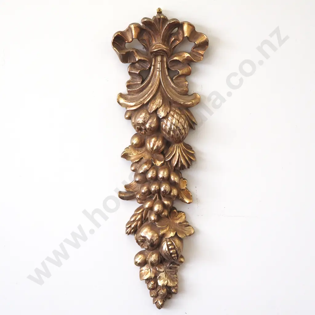 Pair Of Vintage Heavily Carved Gilt Wood Fruit Wall Hangings Image 1++