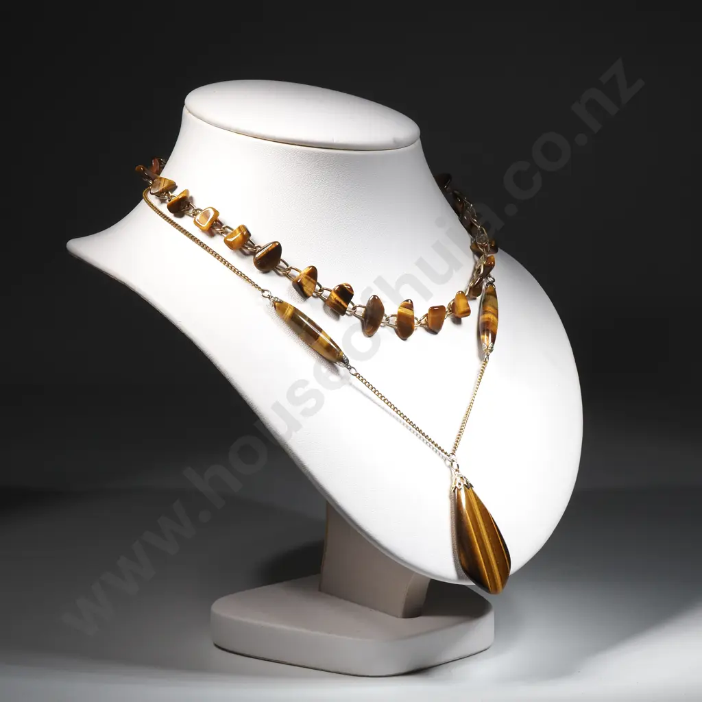 Two  Faux Tiger's Eye Costume Jewellery Necklaces  Image 1++