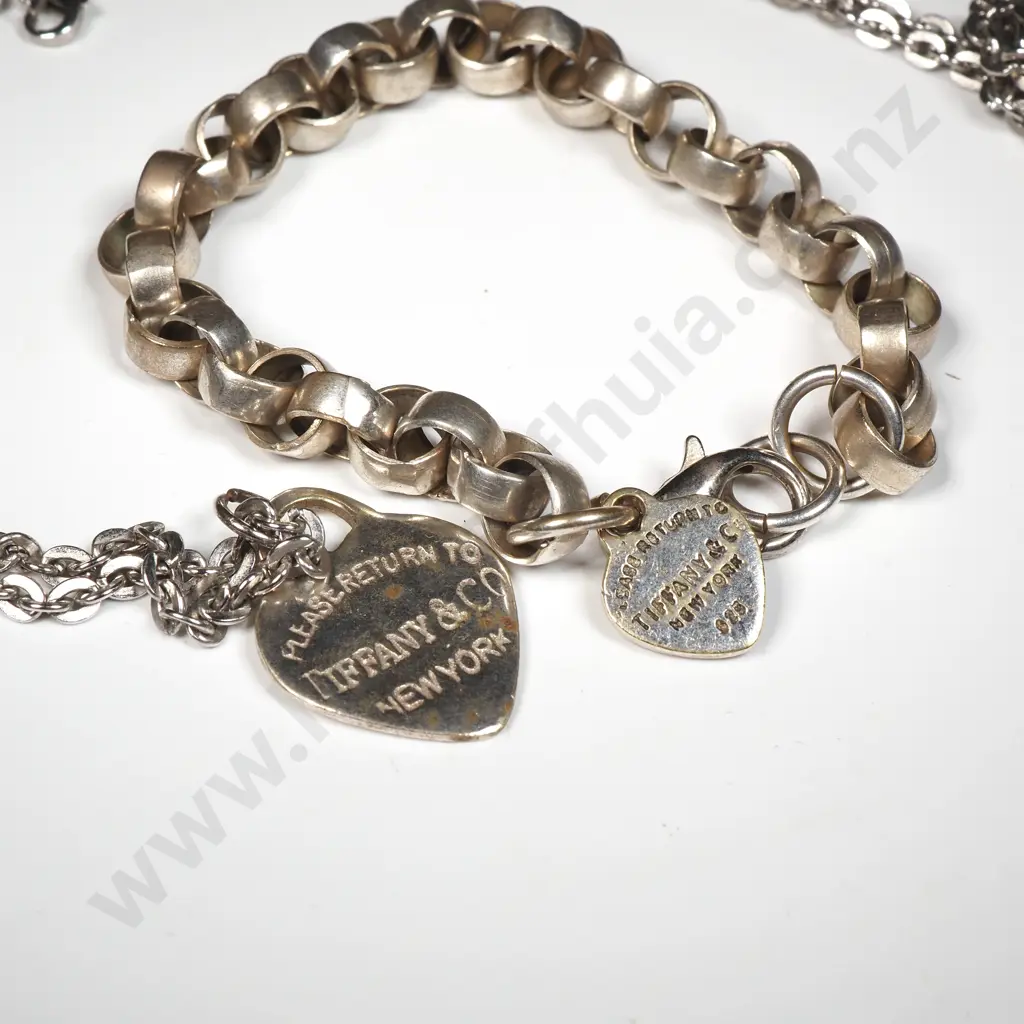 Silver Tone Belcher Chain Necklace & Necklace w Pendant. Both Faux Tiffany & Co. Image 1++