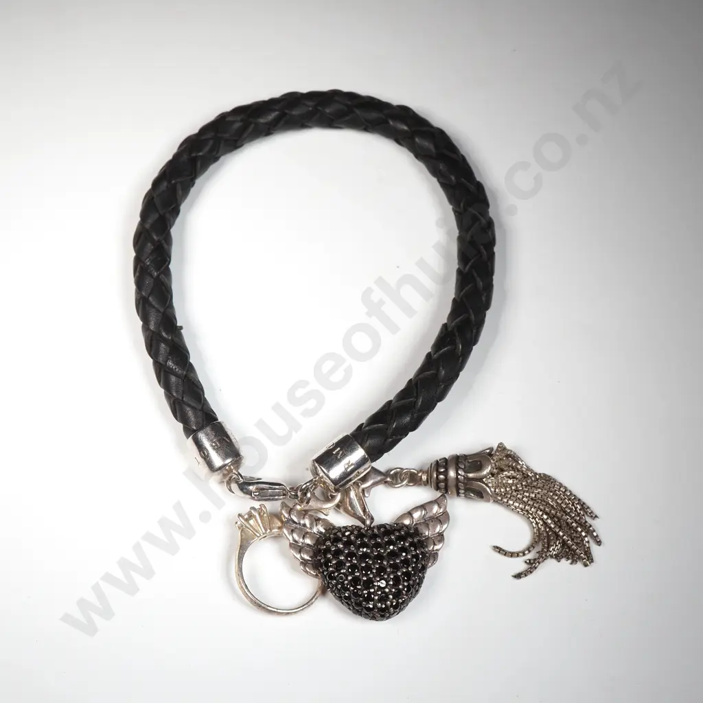 Thomas Sabo Plaited Leather Bangle w Hanging Charms  Image 1++