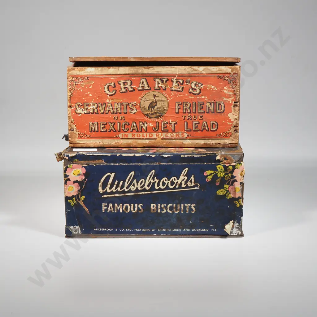 Vintage Wooden Box For 'Crane's Servants' Friend Mexican Jet Lead & A Ritz Delightful Assorted Biscuit Tin Image 1++