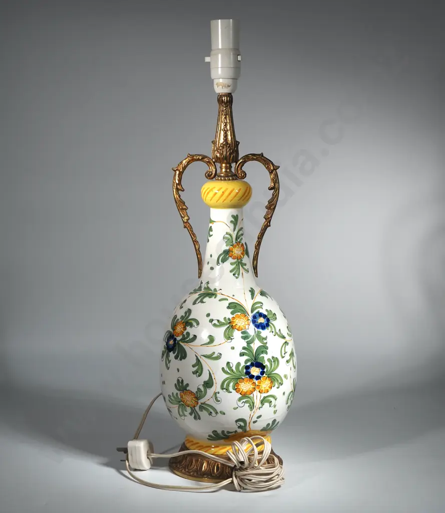 Hand Painted Italian Porcelain & Brass Florentino Ware Lamp Base Image 1++