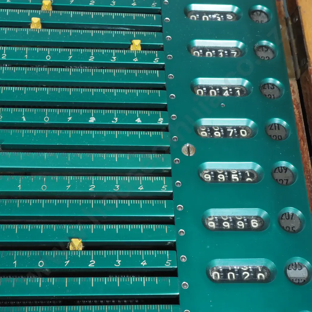 Vintage Wooden Box Containing A Tool For Calculating Track Geometry Corrections For Railways. Manufactured By  Matisa, Image 1++