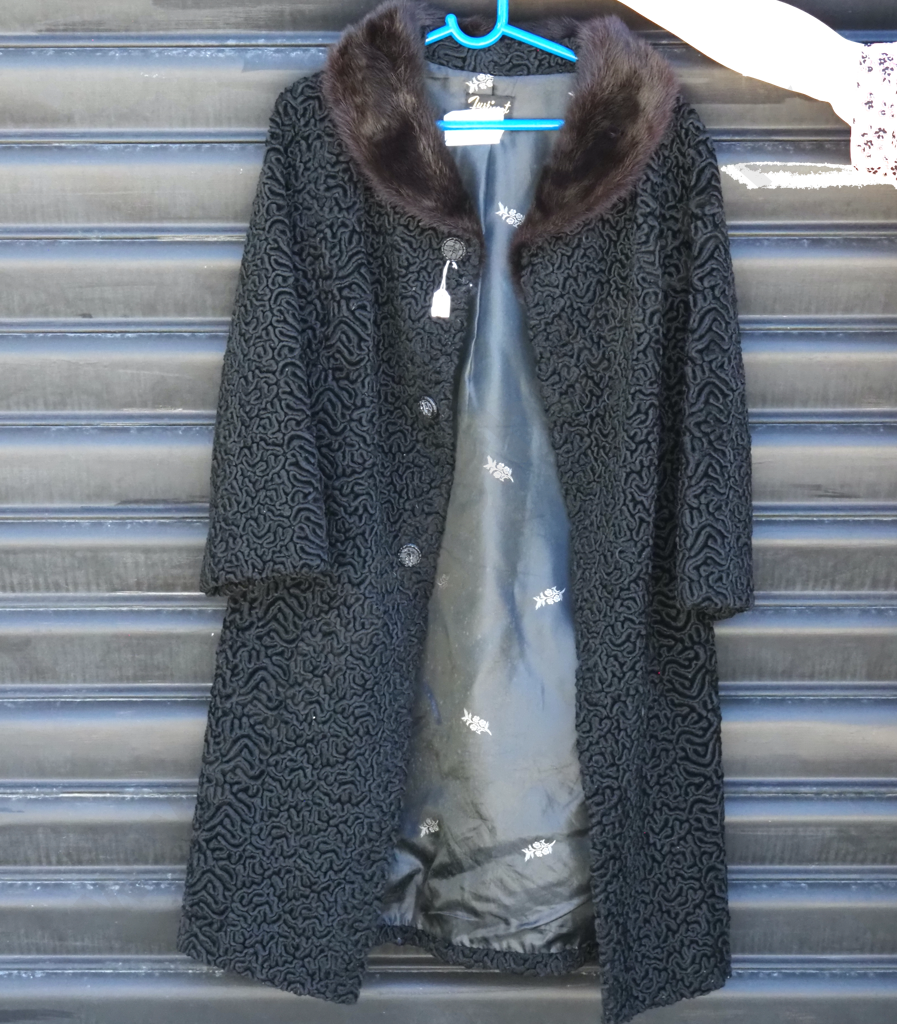 VintageBlack Astrakhan  Persian Lambs Wool Coat with Fur Collar. Mid Length. Furricoat By D.L Ellis Image 1++