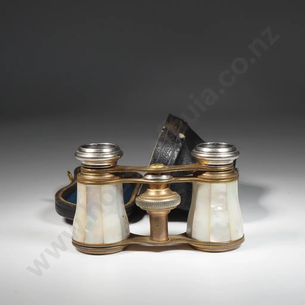 Pair Of Mother Of Pearl Opera Glasses In Original Leather Case Image 1++