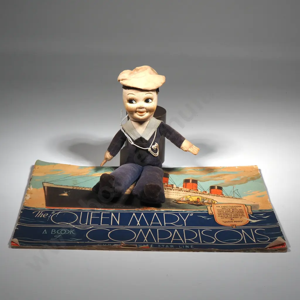 Norah Wellings Sailor Doll, Vintage Souvenir From Ocean Liner "Himalaya" & Booklet 'The Queen Mary A Book Of Comparisons Image 1++