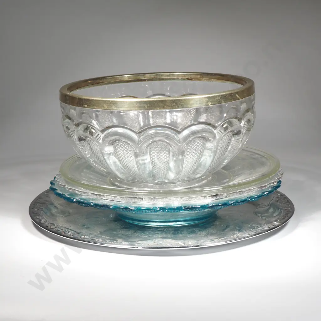 Royal Tour Glass Plate, For Auld Lang Syne Glass Plate, Glass ER Plate & Chrome ER Tray & A Bowl Image 1++