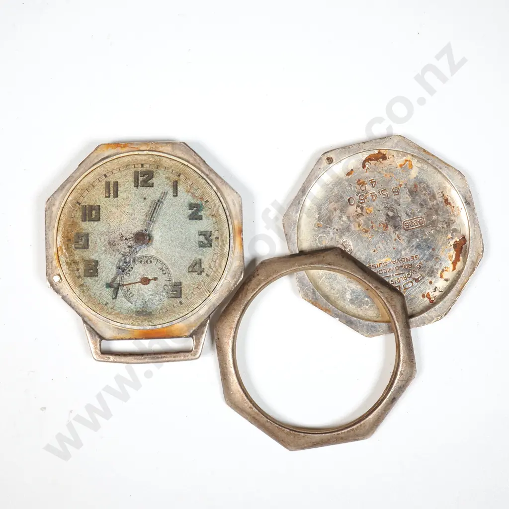 Vintage Sterling Silver Octagonal Shaped Wristwatch (No Strap) Image 1++