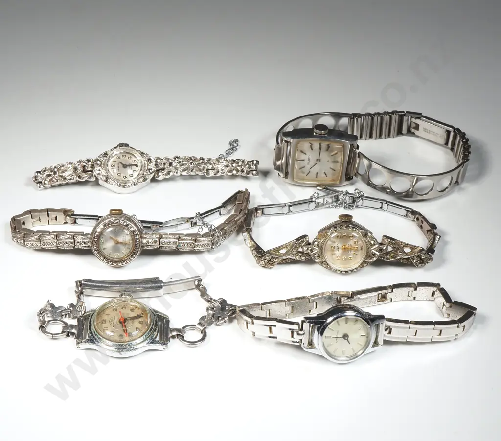 Assortment Of Vintage Ladies Pocket Watches To Include  Three Marcasite Watches, Fortis, Seiko & Caravelle  Image 1++
