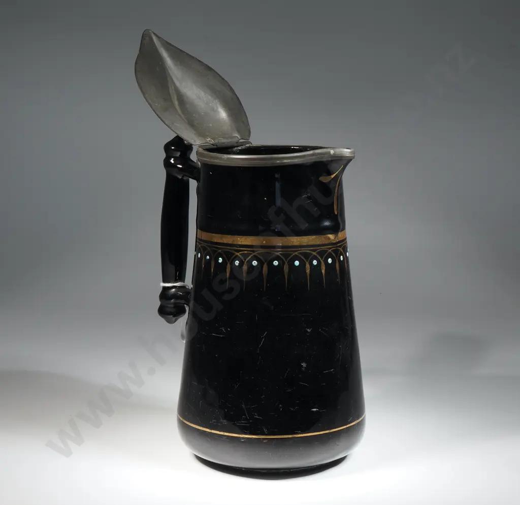 English F& S Ltd "Victoria" Enamel Pitcher w A Hand Painted Design & Metal Lid  Image 1++