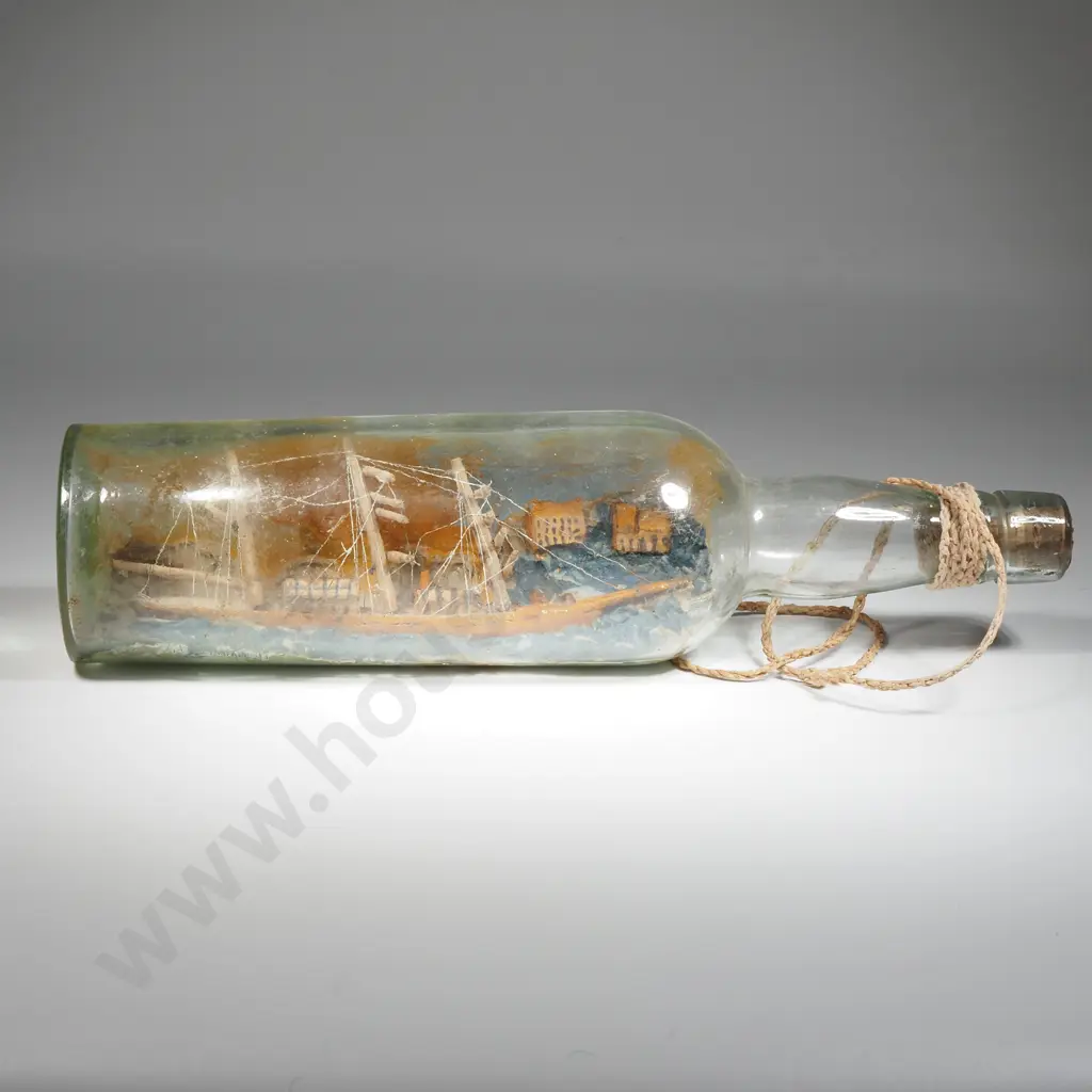 Ship In A Bottle: Painted Background Of Coast Line Image 1++