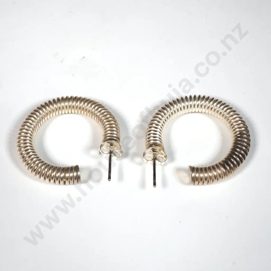Pair Of Sterling Silver Hoop  Earrings with Corrugated Design Image 1++