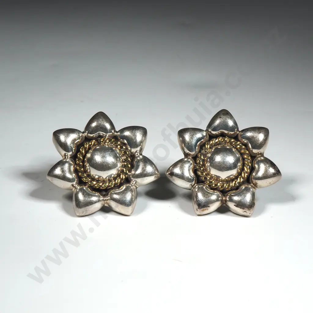 Pair Of Sterling Silver Floral Form Earrings Image 1++