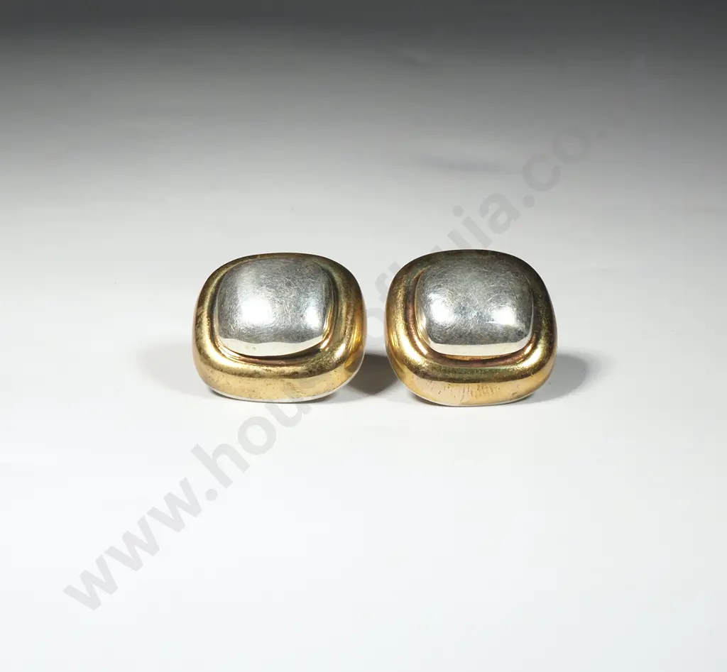 Two Tone Sterling Silver Square Form Earrings Image 1++