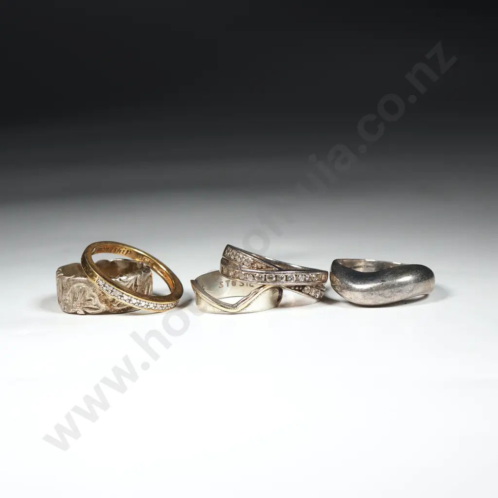 Five Sterling Silver Rings, One Gold Plated Friendship Ring. Image 1++