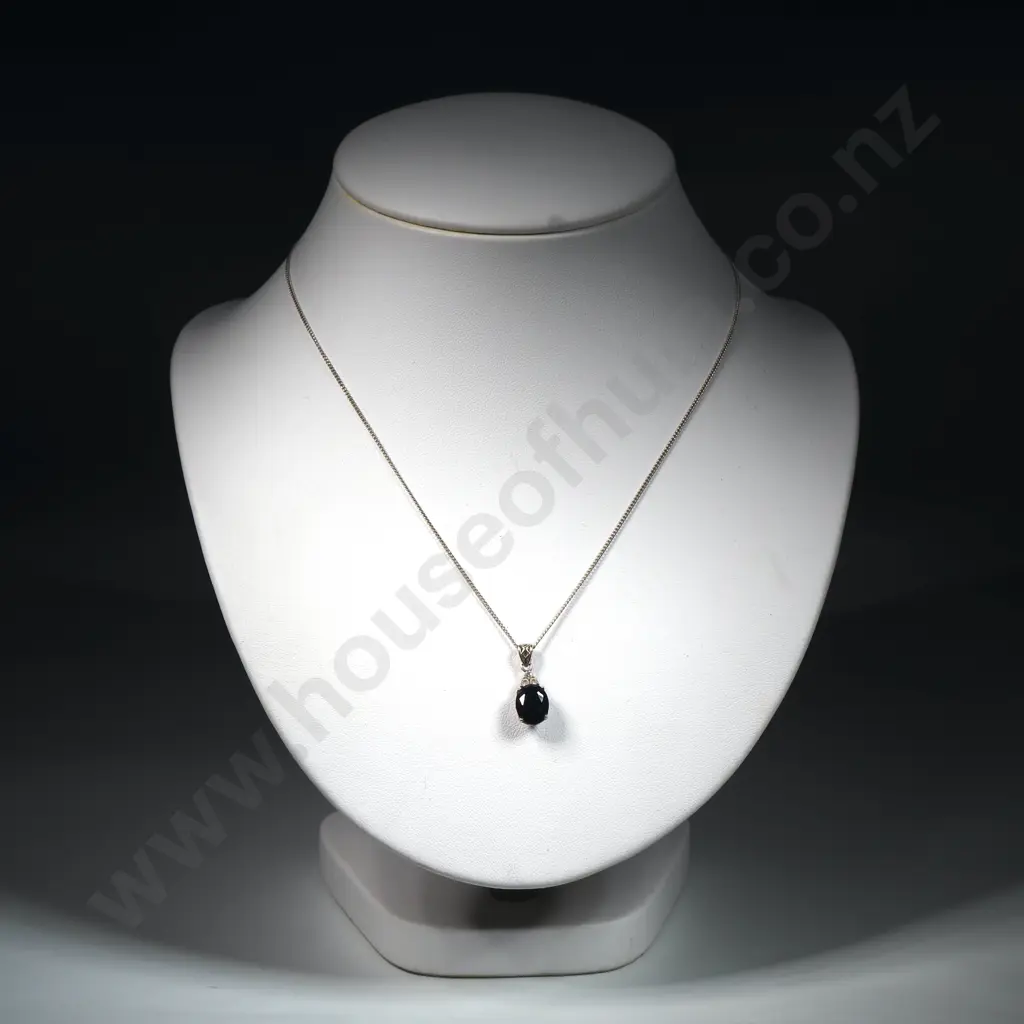 Sterling Silver  Chain & Blue Stone Pendant Image 1++