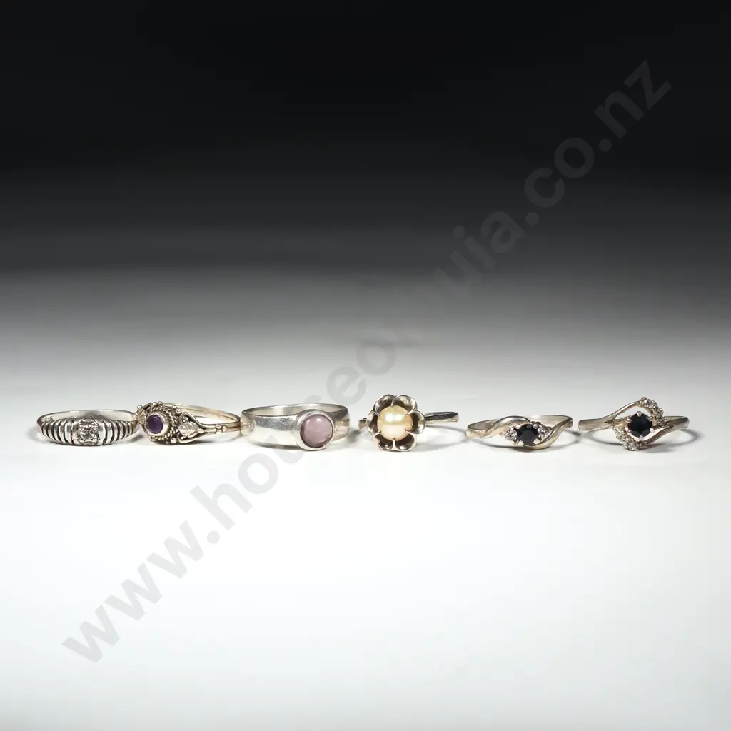 Six Sterling Silver Rings .All Set With Stones Image 1++