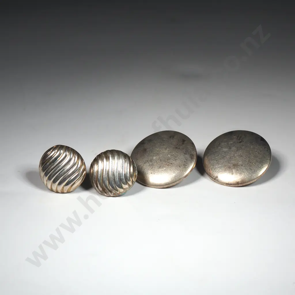 Two Pairs Of Sterling Silver Earrings. One Large Dome Shape and the Other Small Round Fluted. Image 1++