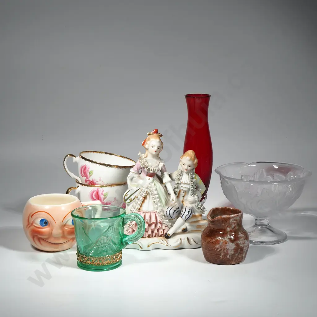 Quantity Of China Trios, Glass Compotes, England Figurine, Franklin Mint Plates, a Pair Of Venetian Glass Vase Image 1++