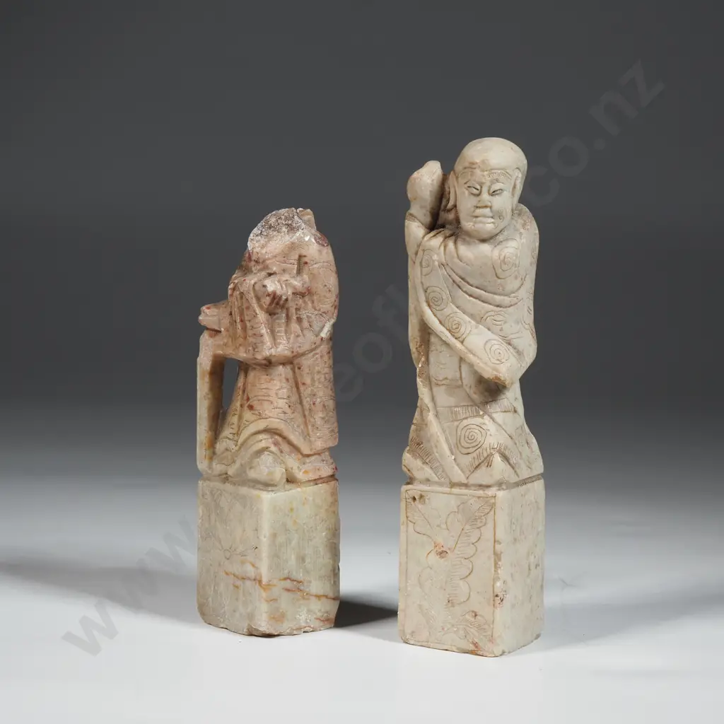 Two Vintage Soapstone Seals Of Chinese Immortals (One With Head Missing) Image 1++