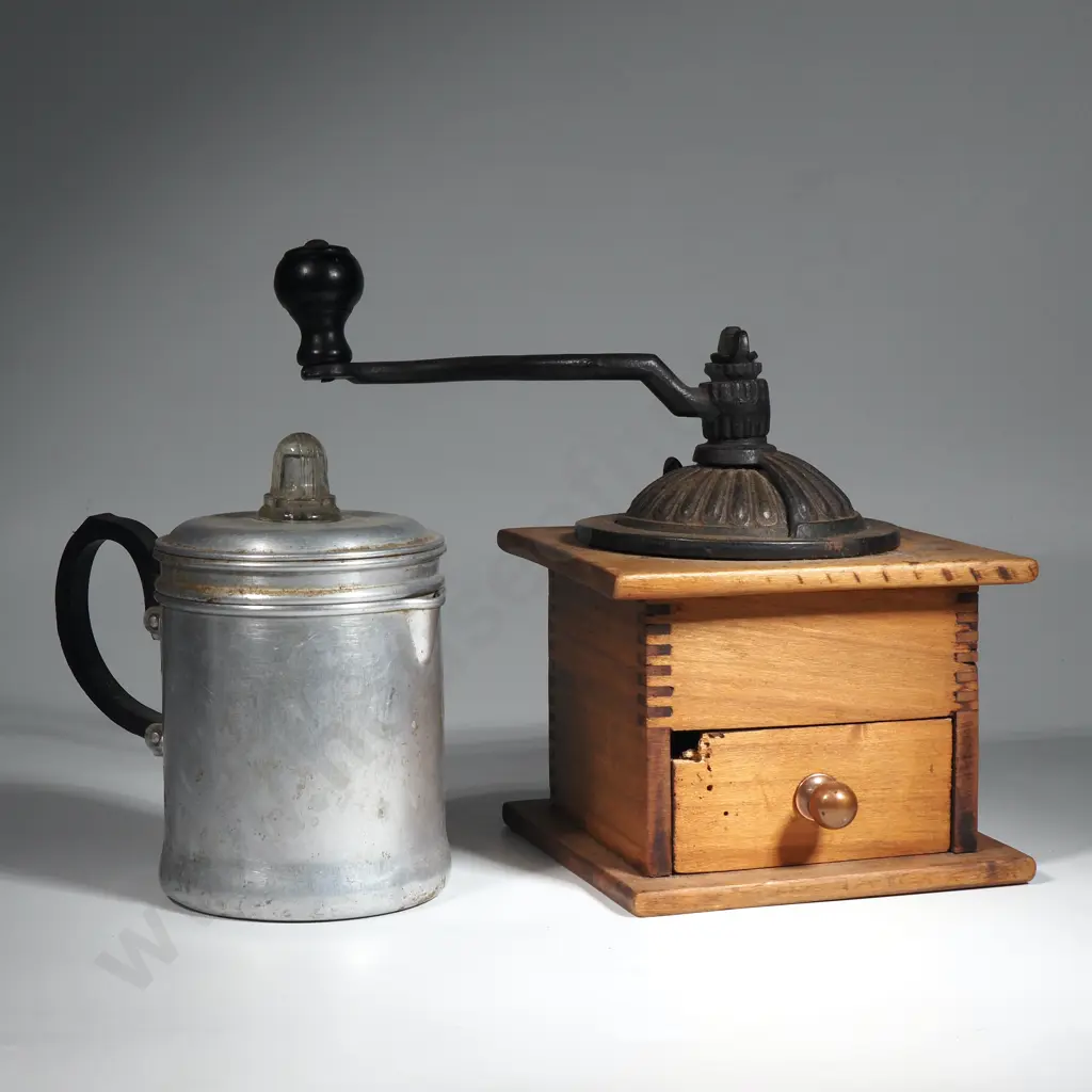 Peugeot Antique Manual Coffee Grinder & Aluminium Coffee Perculator (Camping) Image 1++