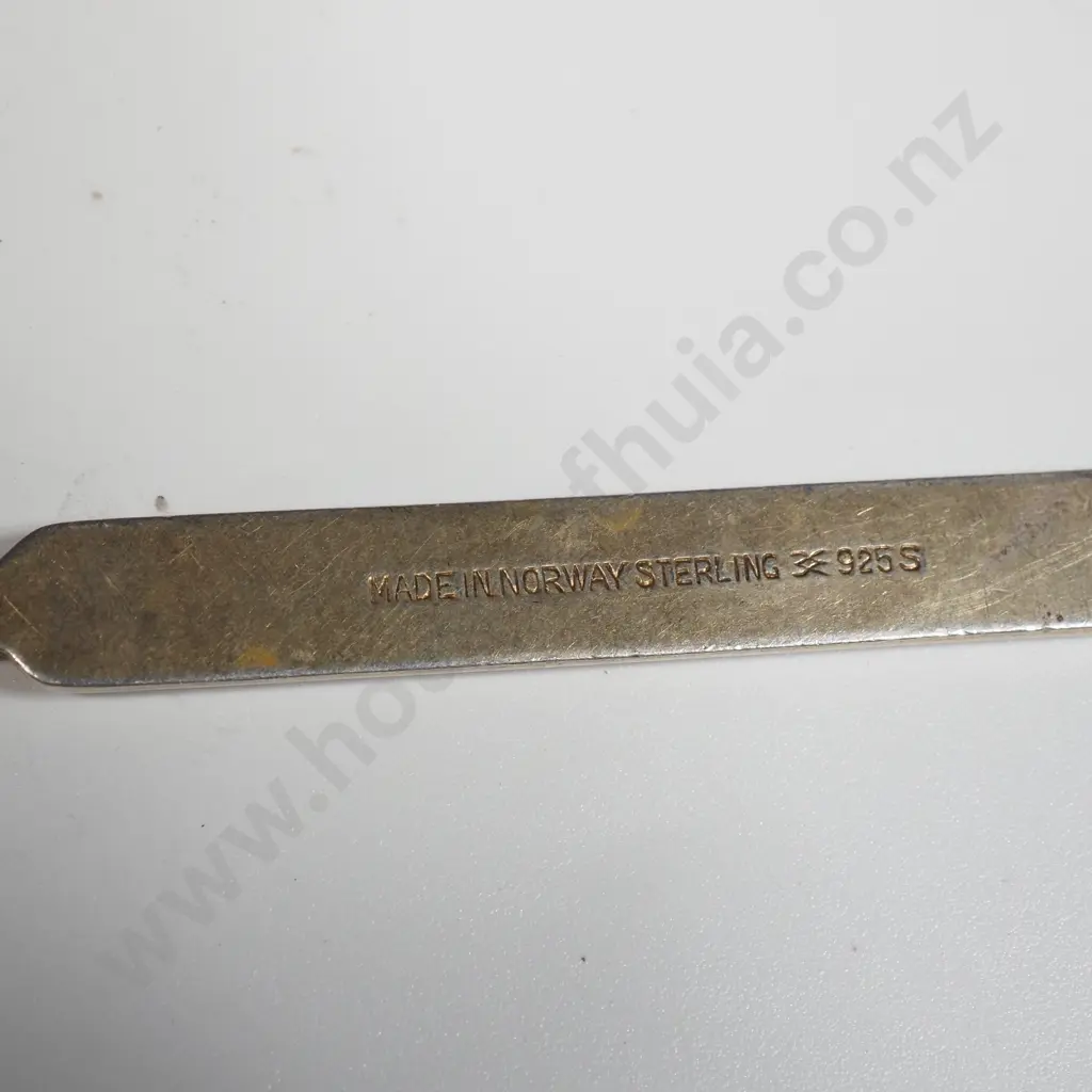 Norwegian Sterling Silver & Guilloche Enamel Teaspoons Marked 925 Sterling Image 1++