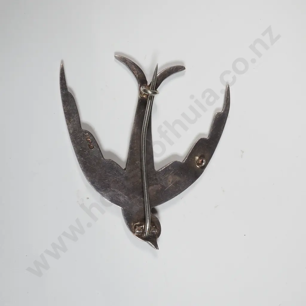 Sterling Silver Soaring Swallow Brooch With Finely Engraved Detail & Marcasite Eye Image 1++