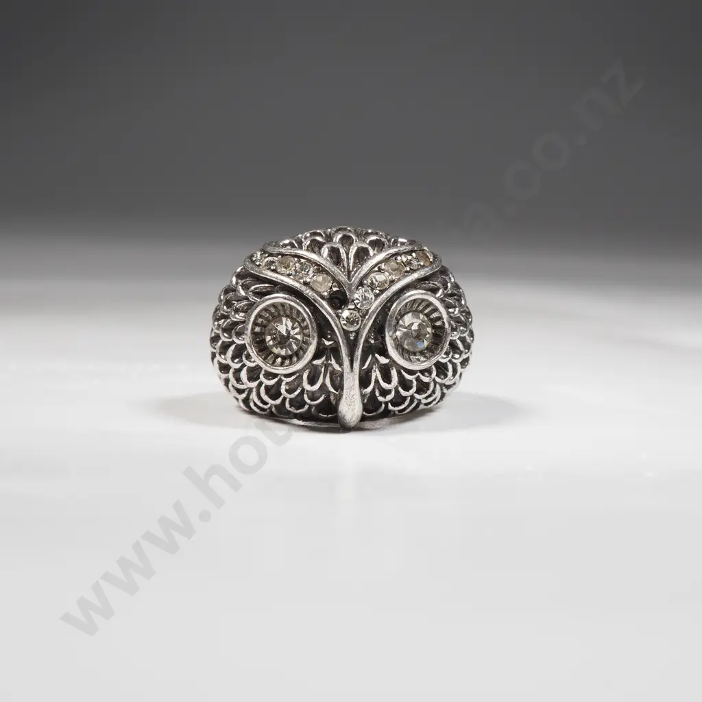 Sterling Silver Karen Walker Style Owl Ring Set w White Stones Image 1++