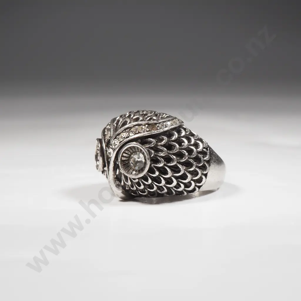 Sterling Silver Karen Walker Style Owl Ring Set w White Stones Image 1++