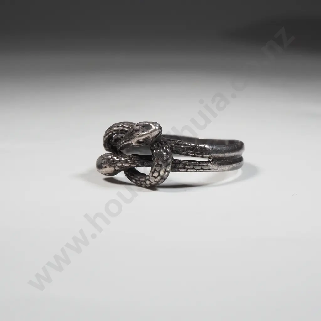 Decorative Sterling Silver Double Head Snake Ring Image 1++
