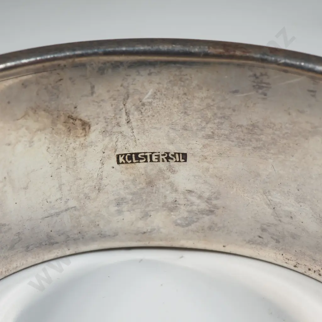 Wide Sterling Silver Hinged Bracelet w Scroll Decoration Image 1++