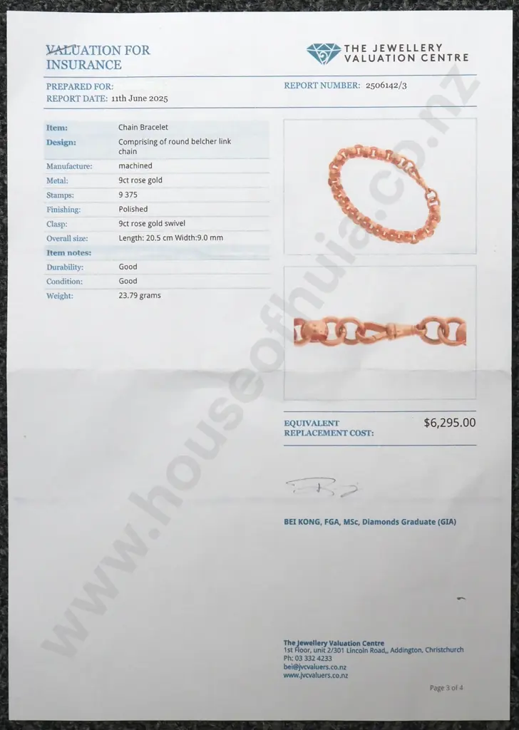 9ct Rose Gold Belcher Bracelet w Valuation for $6,295.00 Image 1++