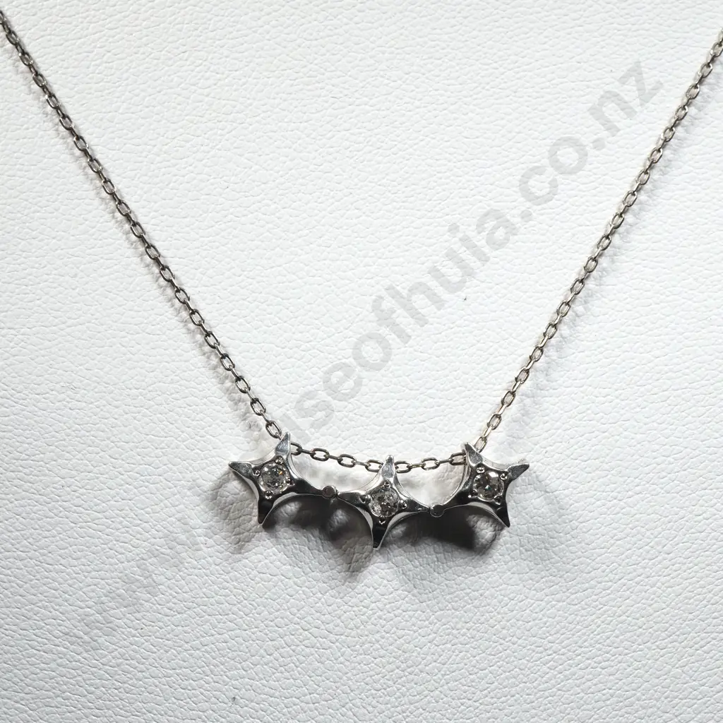 Articulated Diamond & Platinum Three Stone Pendant on Sterling Silver Chain Image 1++