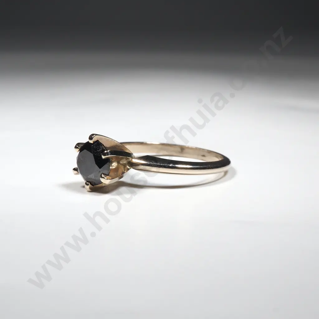 14ct Gold Black 1.14 Carat Diamond Solitaire Ring w Valuation Image 1++