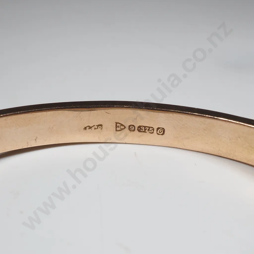 9ct Gold Hinged Bangle w Seed-pearls & Blue Gem Image 1++