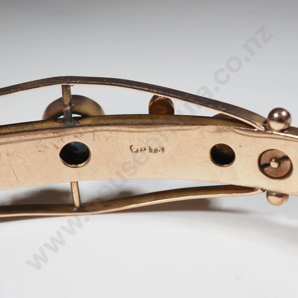 9ct Gold Hinged Bangle w Seed-pearls & Blue Gem Image 1++