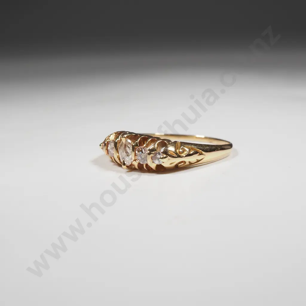 Exquisite Edwardian 18ct Gold Five Diamond Bridge Ring w Valuation $2,796.00 Image 1++