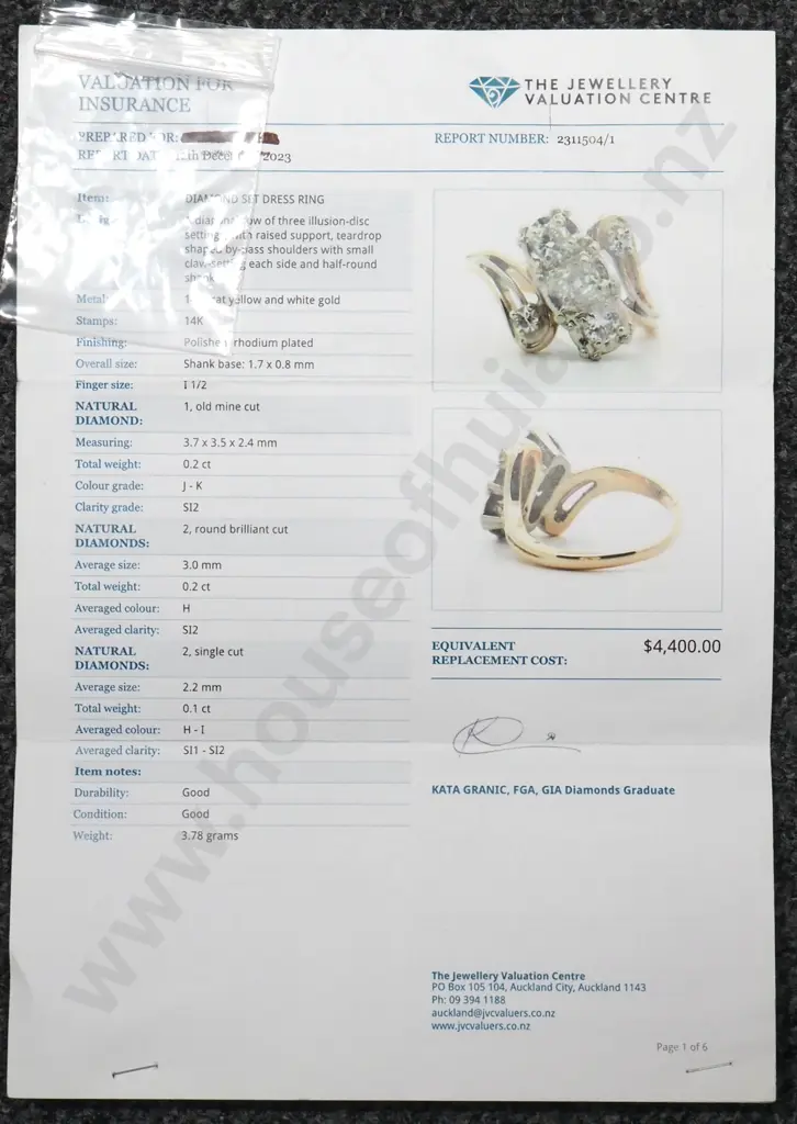 Vintage 14ct Gold Diamond Ring w Valuation for $4,400.00 Image 1++