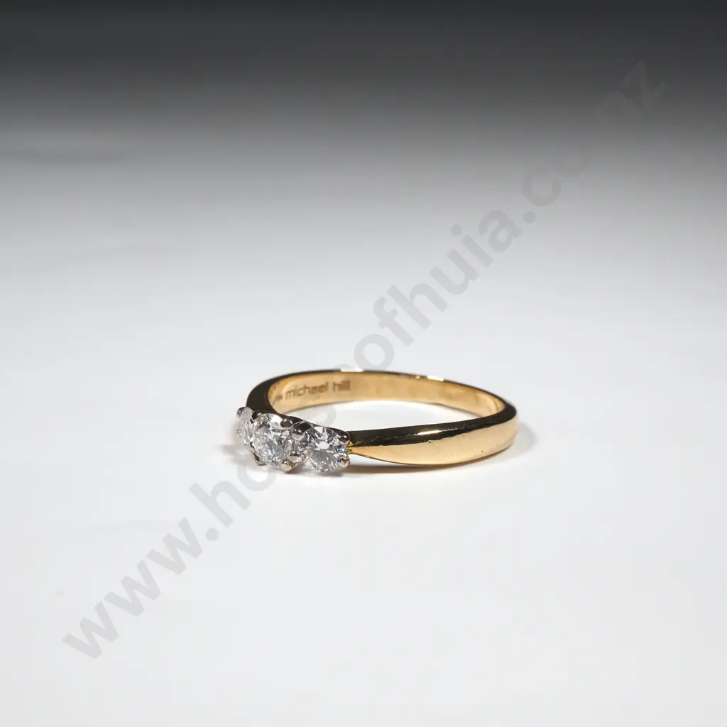18ct Gold Three Diamond Ring by Michael Hill Valued at $3,300.00 Image 1++