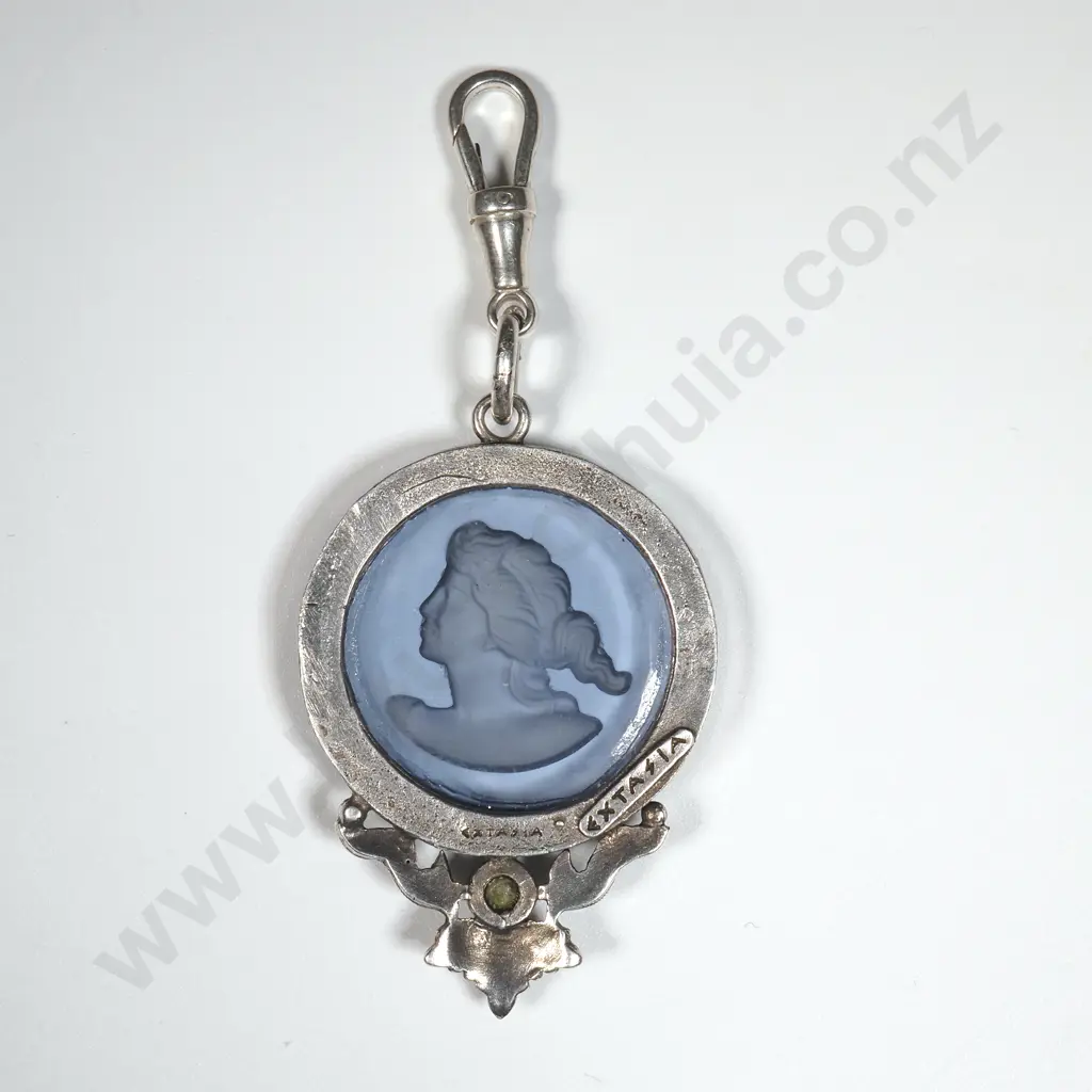 Lovely Carved Glass Pendant w Sterling Silver Clip Image 1++