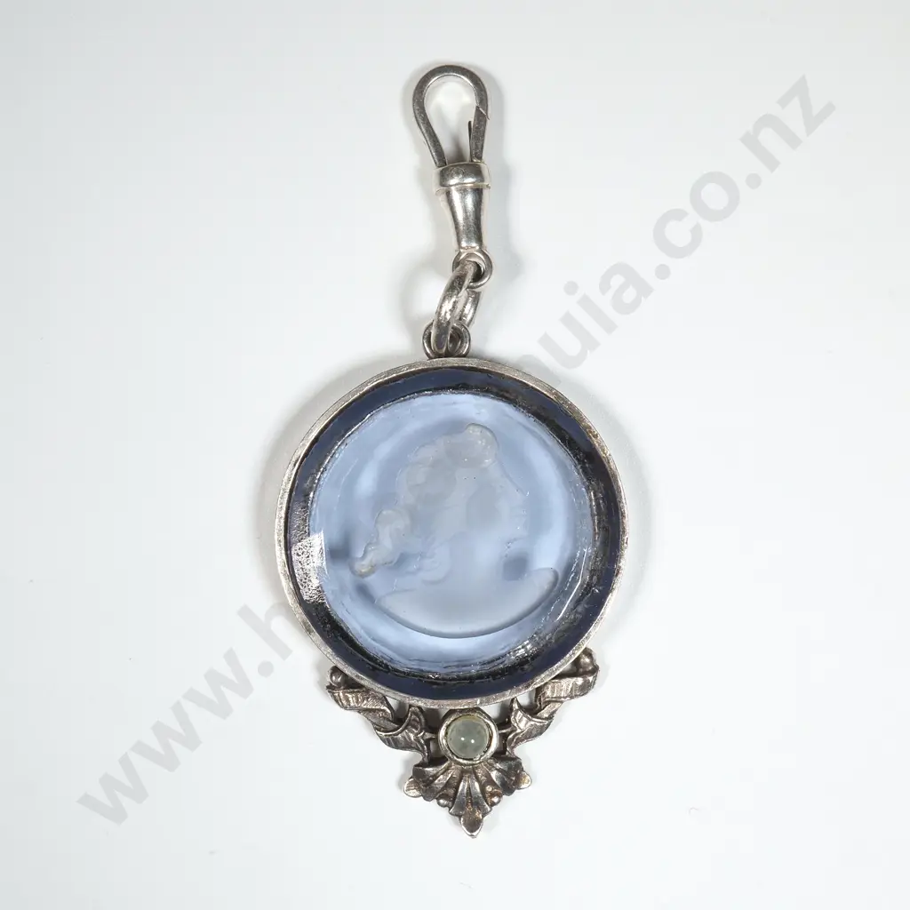 Lovely Carved Glass Pendant w Sterling Silver Clip Image 1++