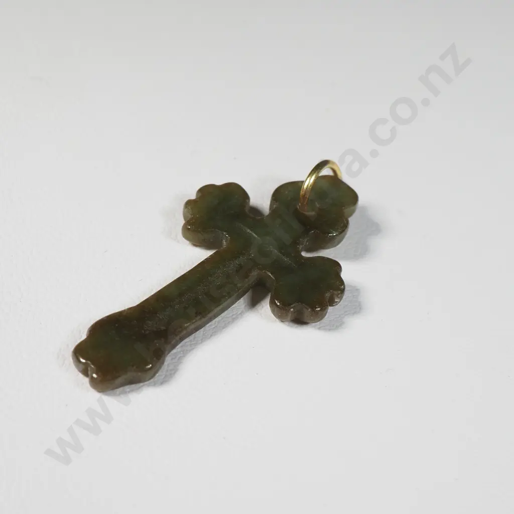 Vintage Greenstone Cross w 9ct Bail Image 1++